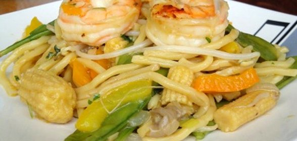 Вок с креветками