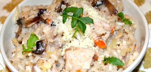Непьяное ризотто с индейкой и грибами портобелло