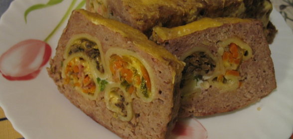 Мясной рулет с фаршированными ракушками conchiglie (вариант)