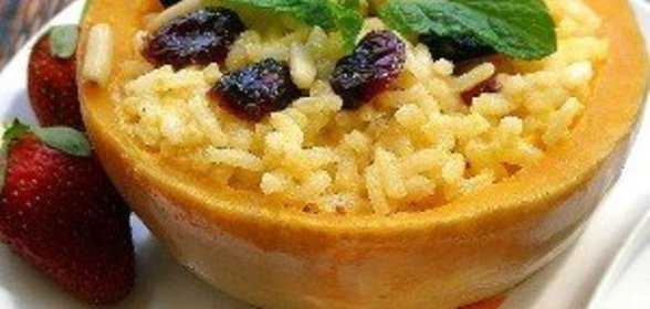 Сливочное ризотто в тыквеной чашке