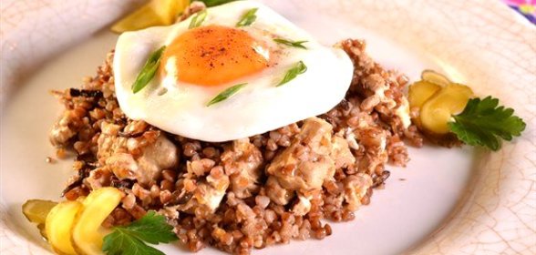 Каша «Старокиевская» с телячьими мозгами и грибами