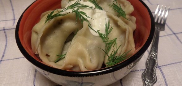 Вареники с фасолью, грибами и гусиными сердечками