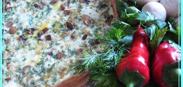 Киш с шампиньонами, цветной капустой и зеленым луком