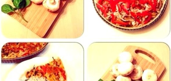 Открытый пирог с курицей, грибами и сладким перцем