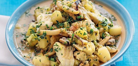 Рагу из трески и морепродуктов