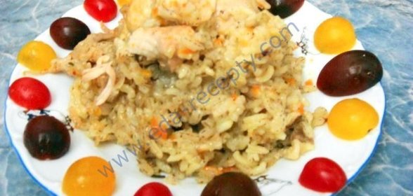 Плов на плите в казане из курицы