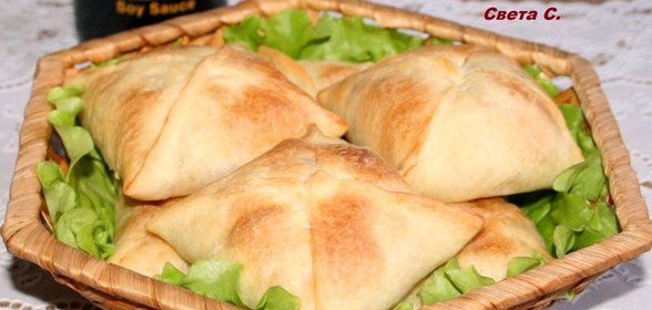 Слоеные конвертики с мясом,рисом и болгарским перцем