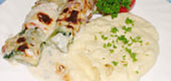Порей с ветчиной,запечённый с двумями видами сыра