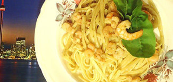 Паста с креветками и соусом песто Удачный улов