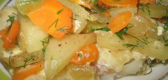 Рыба с овощами запечённая в омлете