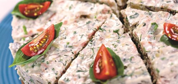Сырный торт с ветчиной и грибами