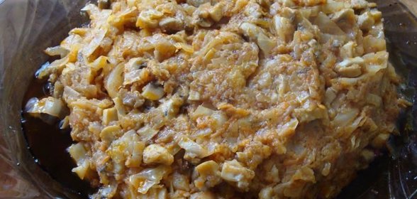 Капустная запеканка с грибами