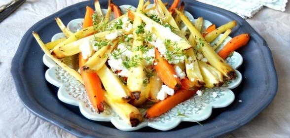 Овощи, запеченные с медом и сыром фета