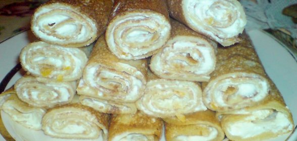 Трубочки из заварных блинов с творожной начинкой