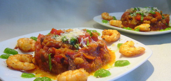 Баклажаново-томатный мусс с креветками или баклажанная икра в гламуре