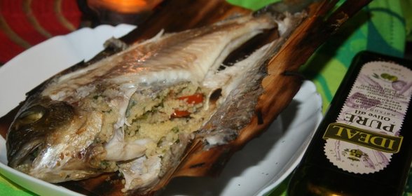 Дорада фаршированная кускусом в гриль-бумаге (или новая интерпретация гефилте фиш)