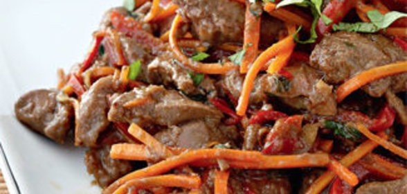 Куриная печенка с овощами в китайском стиле