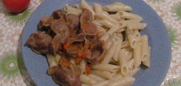 Куриные желудки тушеные