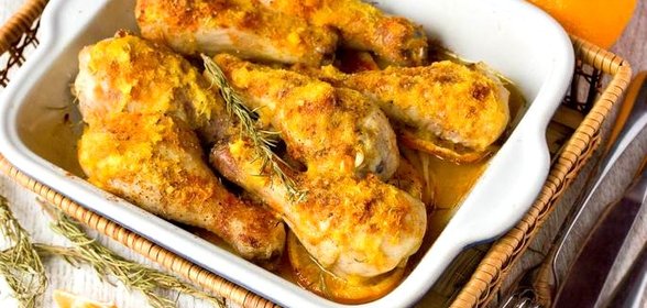 Куриные голени, запечённые с мандаринами и имбирём