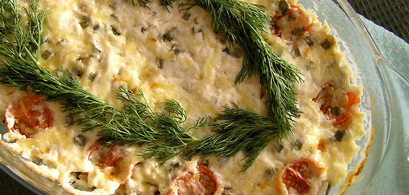 Кассероль с рисом, форелью и моцареллой