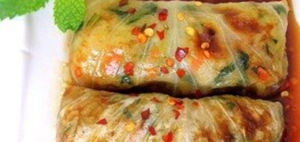 Голубцы с рисом и шпинатом в соево-медовой глазури