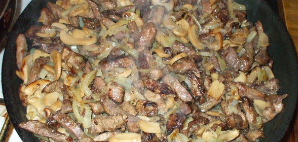 Печенка с грибами