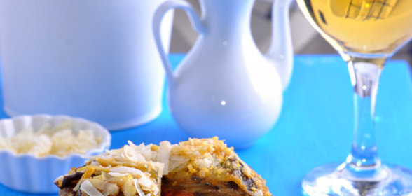 Тимбаль с баклажанами-гриль, пенне и мясным рагу На радость девочкам