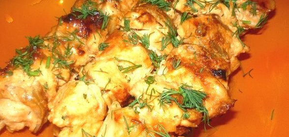 Шашлык из курицы на сковороде