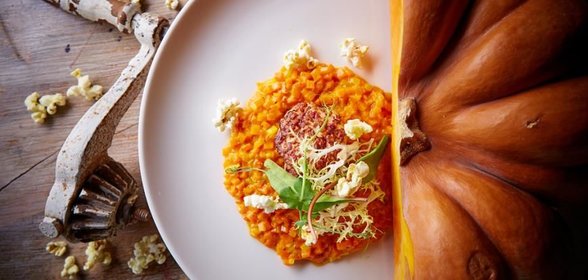 Тыквенное ризотто с котлетами из морепродуктов