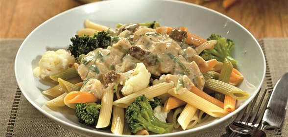Паста с цветной капустой, брокколи и грибным соусом