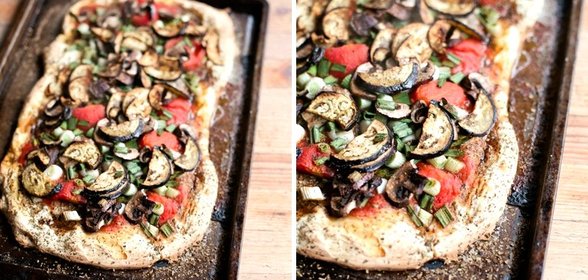 Пицца с баклажанами и грибами