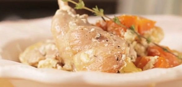 Кролик, запеченный в сливках, с овощами