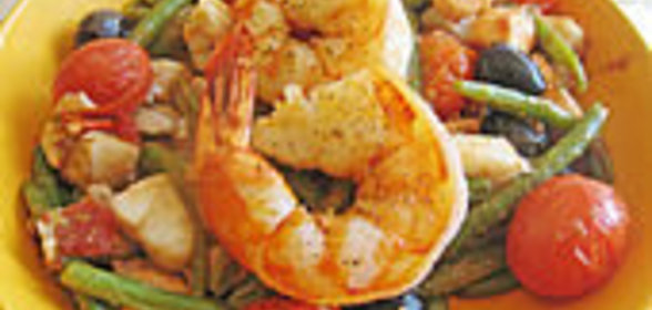 Рыбное чудо с овощами и креветками