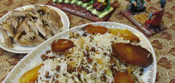 Плов с фасолью и копченой рыбой (Lobyalı plov balıqla)