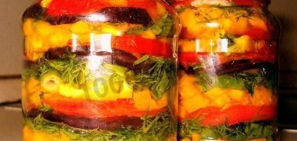 Баклажаны слоями на зиму с помидорами и чесноком