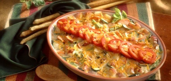 Запеканка с мясом, овощами и рисом