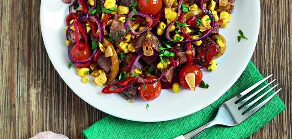 Язык по-шотландски с запеченными овощами