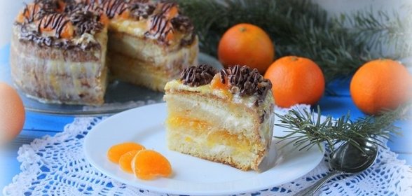 Новогодний мандариновый торт