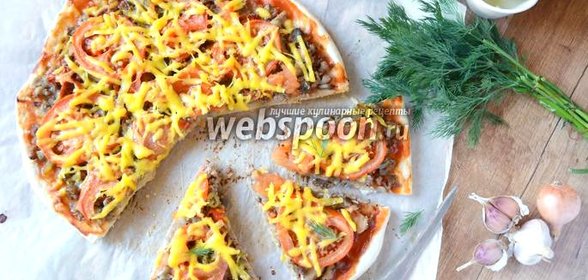 Острая пицца с говяжьим фаршем и грибами