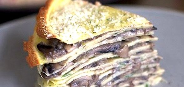 Блинный торт с грибами и сыром