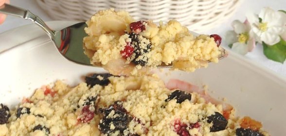Яблочный крамбл с черносливом и клюквой