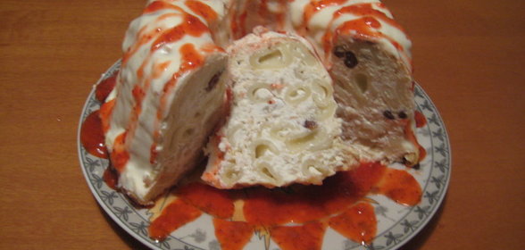 Творожная запеканка с яблоком и макаронами