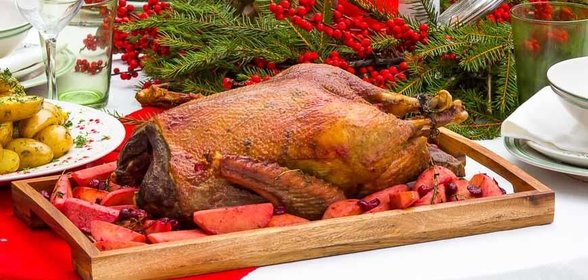 Гусь с яблоками и клюквой
