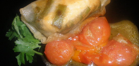 Ресторан на диване 8. Лосось с зеленой фасолью в хрустящем конверте с вареньем из помидоров-шерри