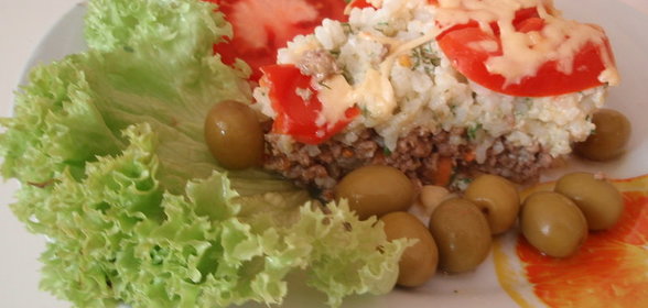 Запеканка мясная с рисом!