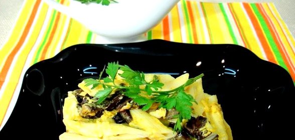 Макаронная запеканка с опятами