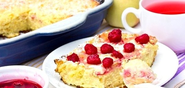 Творожная запеканка с персиками и спагетти