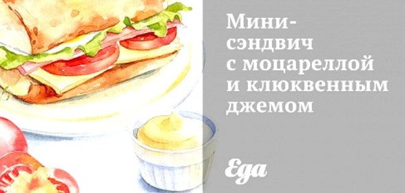 Мини-сэндвич с моцареллой и клюквенным джемом