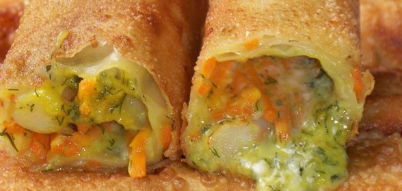 Роллы из теста фила с креветками и тремя видами сыра !!