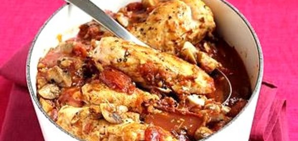 Курица с помидорами и грибами